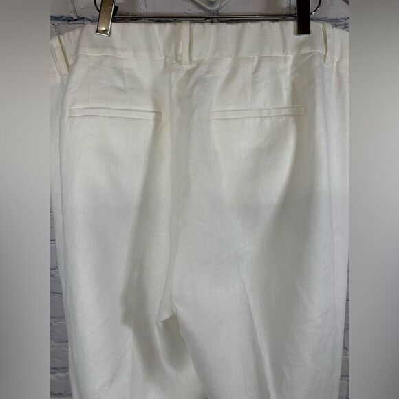 Talbots Classic White Linen Lined Coastal Beach Party Straight Leg Pants 16 - Picture 4 of 11